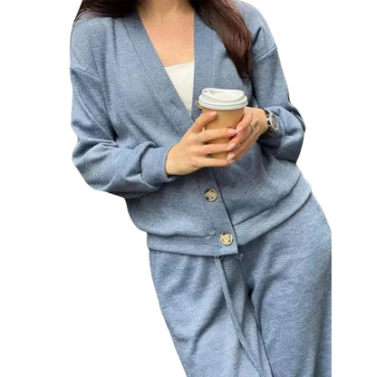 WW | Zweiteiliges Satz Aus Langärmeliger Strickjacke Und Hose Mit Kordelzug