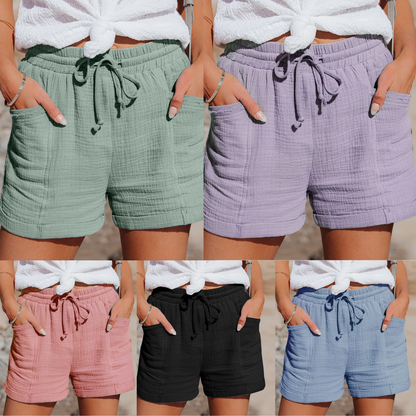 WW | Lässige Kurze Hosen Mit Hoher Taille Und Kordelzug Mit Taschen Und Lockerer Passform