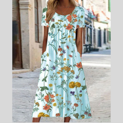 Merche Maxikleid Vintage mit Blumenmuster und O-Ringen