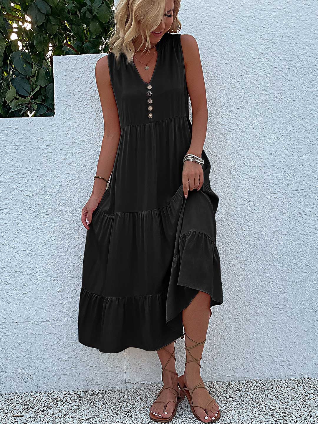 – Lässiges, lockeres Midi-Sommerkleid mit Knöpfen für Damen