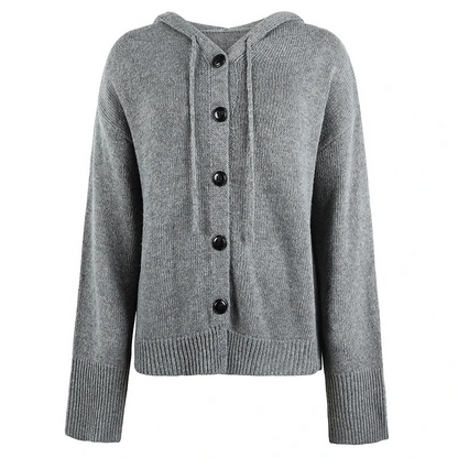WW | Wollstrickjacke Damen Mit Kapuze Und Knopfleiste, Lässiger Stil