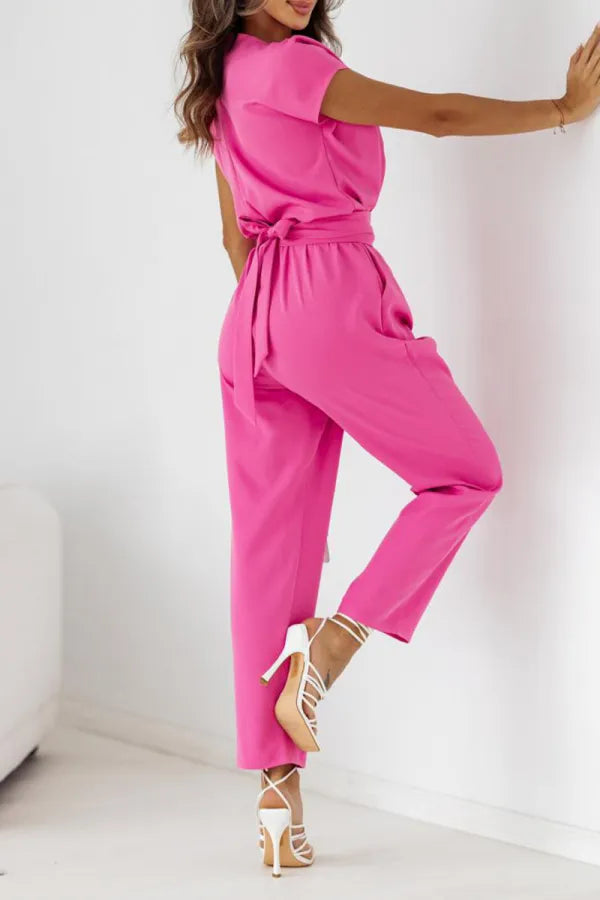 Merche V-Ausschnitt mit Gürtel Design Jumpsuit ideal für Party