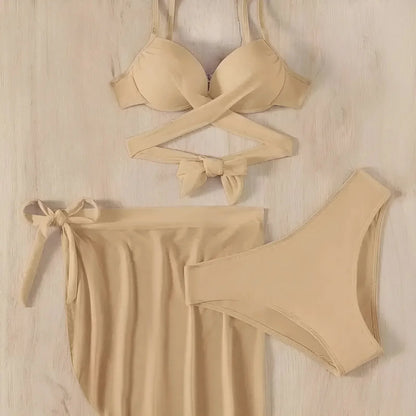 3-teiliges Badeanzug-Set mit Pareo