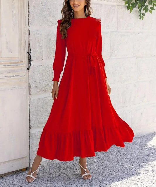 Damen Gürtel und Volantbesetztes Maxikleid