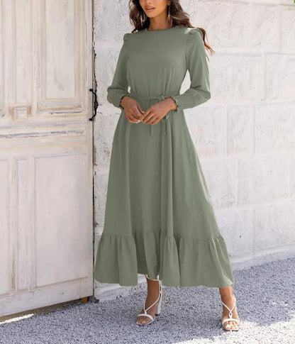 Damen Gürtel und Volantbesetztes Maxikleid