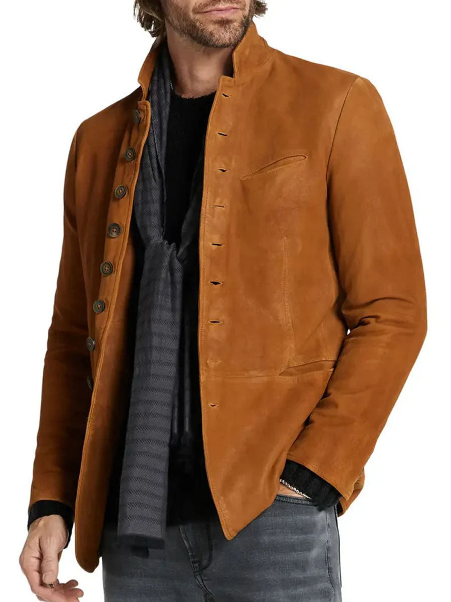 WW | Weinlese Wildleder Stehkragen Taschen Freizeit Blazer Retro & Stilvoll