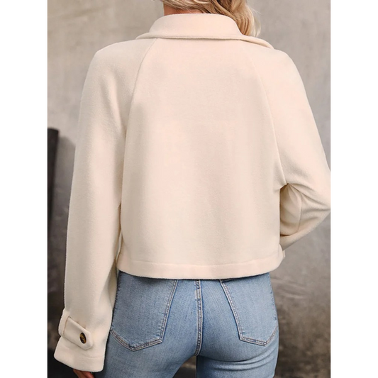 WW | Weiße Wollene Damen Sommerjacke Mit Umschlagkragen