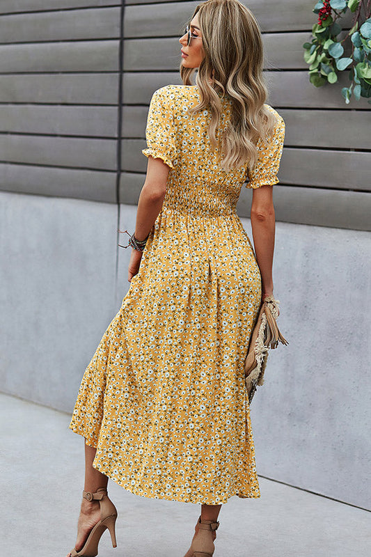 Merche | Lange Kleid Mit Volant Oberteil und Blumenmuster und V-ausschnitt