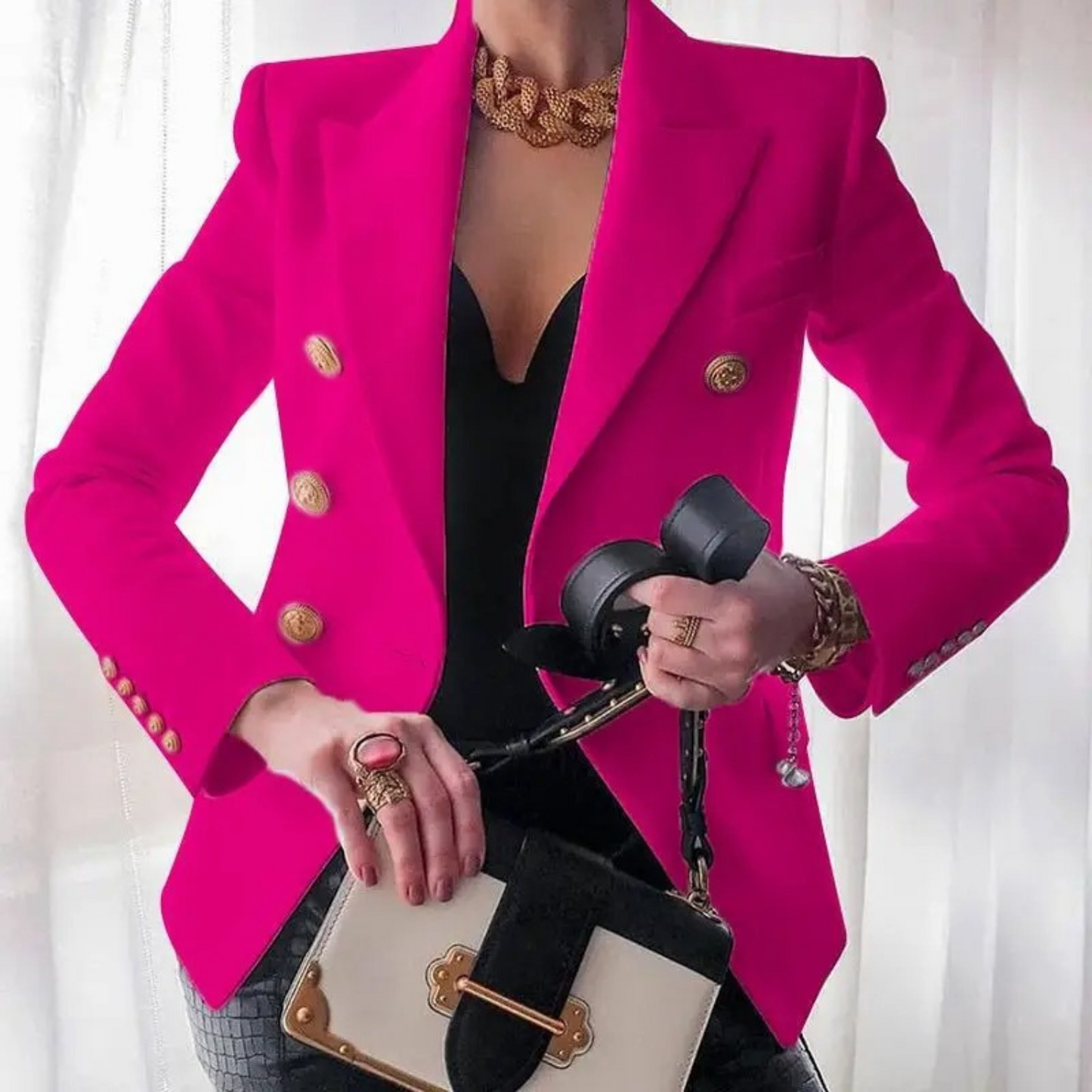 WW | Weinlese Mode Damen Blazer Mit Doppelter Reihenknöpfe