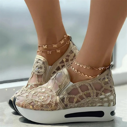 WW | Weiße Bestickte Bequeme Orthopädische Damen Sneakers
