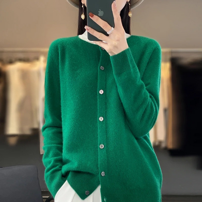 WW | Wollstrickjacke Damen Mit Rundhalsausschnitt Und Knopfleiste