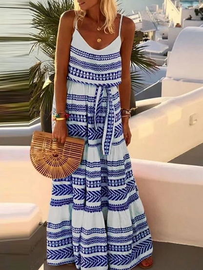 – Bedrucktes Strand-Slipkleid im Bohemian-Stil mit V-Ausschnitt