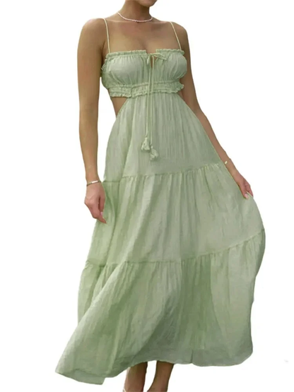 Damen ärmelloses, ausgestelltes, langes Kleid mit Nähten