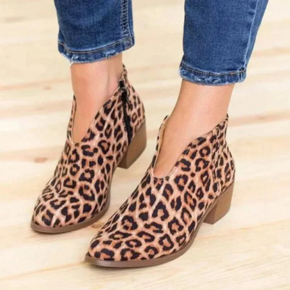 Damen V-Form Wildleder Ankle Boots, niedriger Absatz, Reißverschluss, lässiger Stil