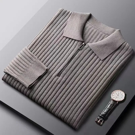 WW | Wollpullover Herren Mit Reißverschlusskragen Und Geripptem Strickdesign