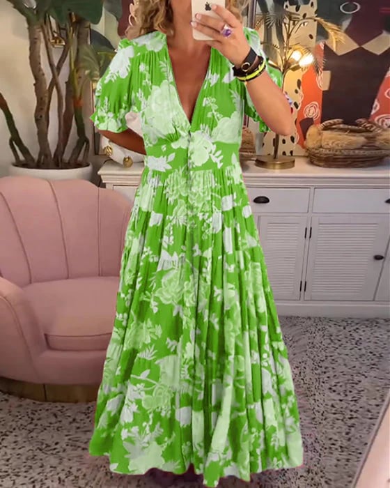 V-Ausschnitt Kleid mit Blumenmuster