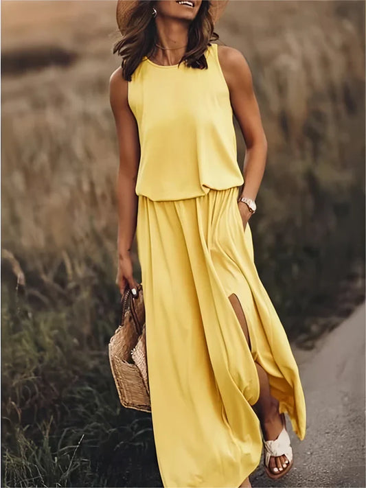 damen einfarbiges maxikleid