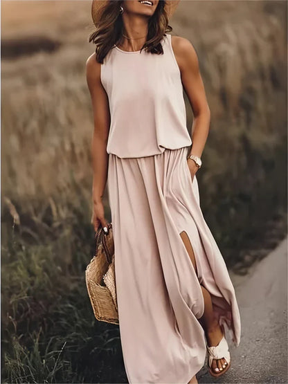 damen einfarbiges maxikleid