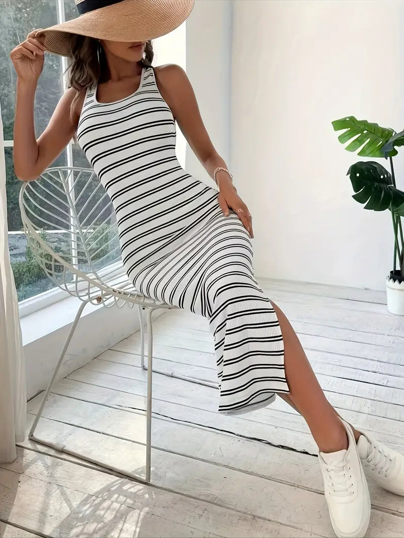 – kleid mit streifenmuster und überkreuztem rücken