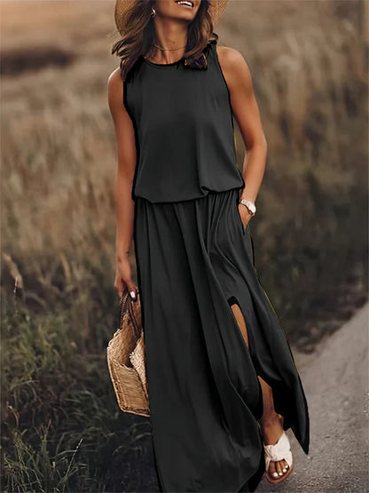 damen einfarbiges maxikleid