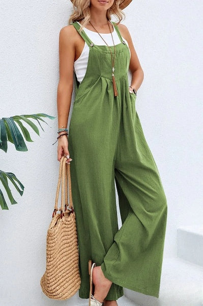 – lockere Jumpsuits mit einfarbigem Knopf und quadratischem Ausschnitt für den Freizeiturlaub