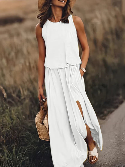 damen einfarbiges maxikleid