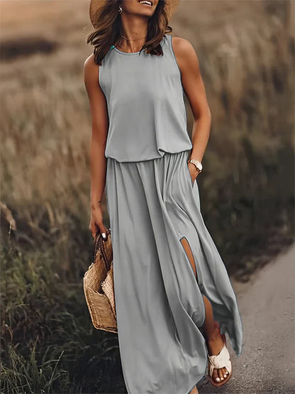 damen einfarbiges maxikleid