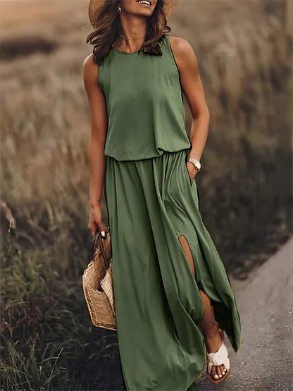 damen einfarbiges maxikleid