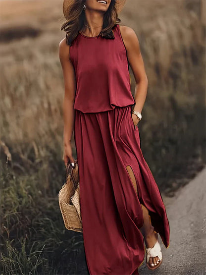 damen einfarbiges maxikleid