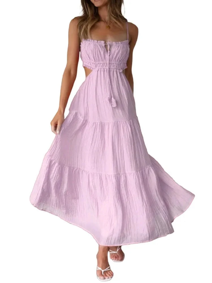 Damen ärmelloses, ausgestelltes, langes Kleid mit Nähten