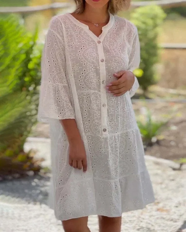 – Einfarbiges, festliches Swing-Kleid aus Spitze