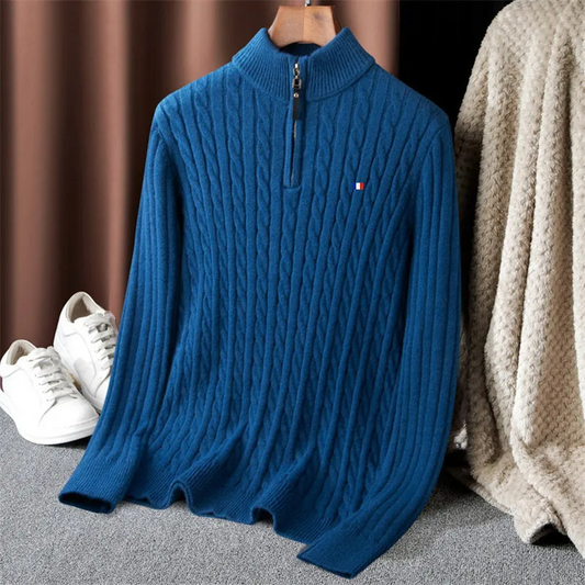 WW | Zopfstrick-Herrenpullover mit Reißverschluss, warm und stilvoll