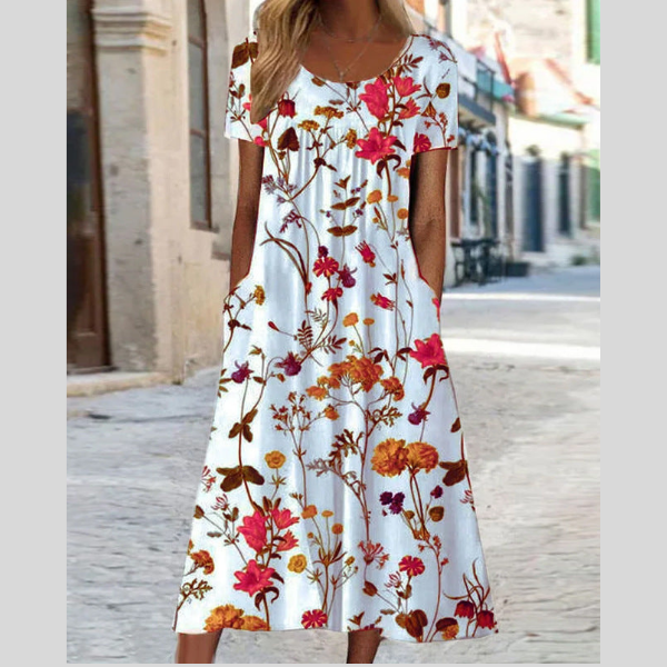 Merche Maxikleid Vintage mit Blumenmuster und O-Ringen