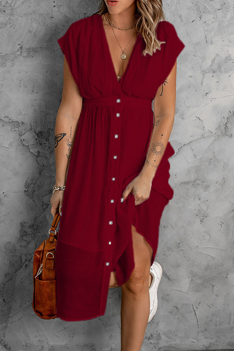 Damen Festes Kleid Tief V Ärmel Kleider