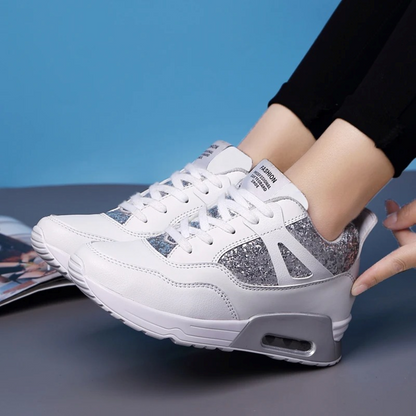 WW | Weiße Dicke Glänzende Atmungsaktive Orthopädische Damen Sneakers