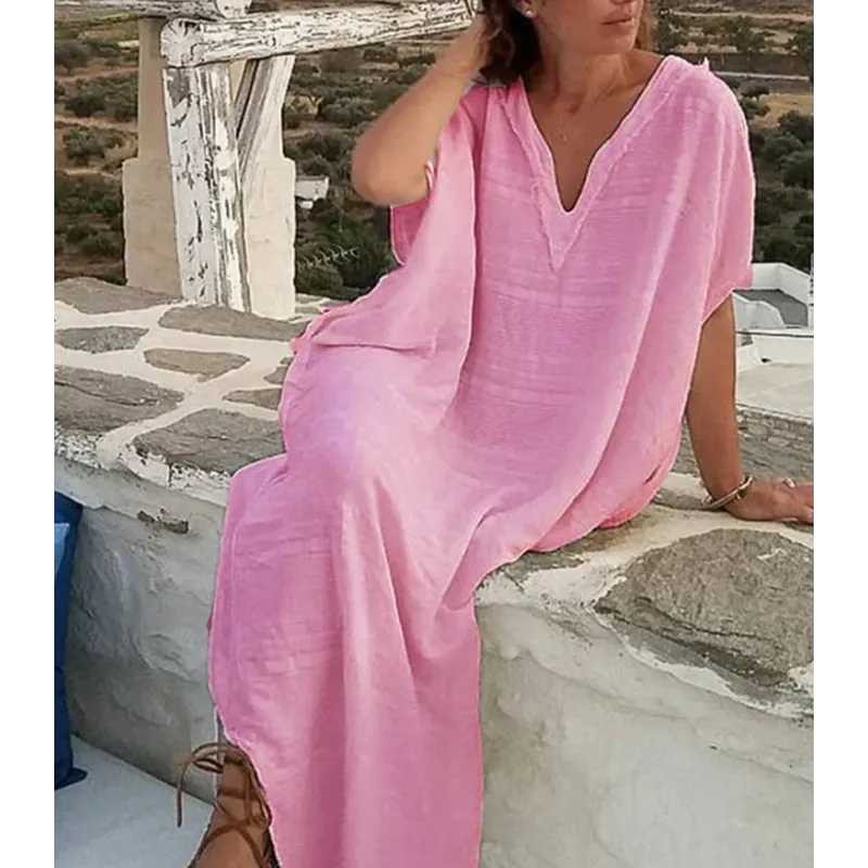Tiefer V-Ausschnitt mit weiten Ärmeln Kaftan Maxikleid