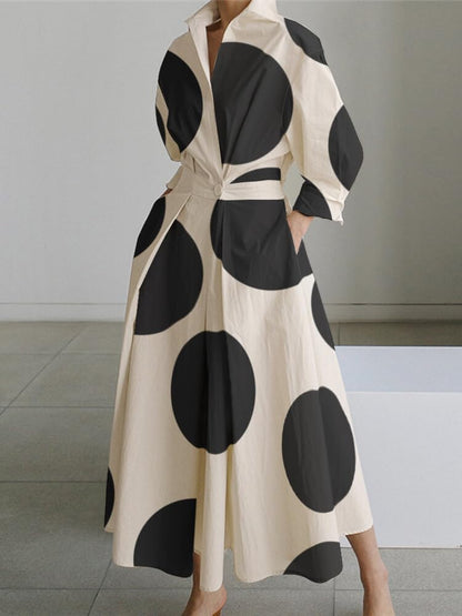 WW | Damen Freizeit Sommer Maxi Kleider Einfarbig Polka Dots V-ausschnitt Ärmellos Kurzarm Hemdkleid Langes Kleid Mit Taschen