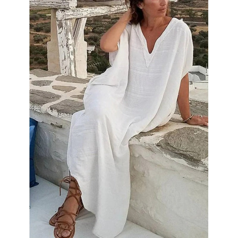 Tiefer V-Ausschnitt mit weiten Ärmeln Kaftan Maxikleid
