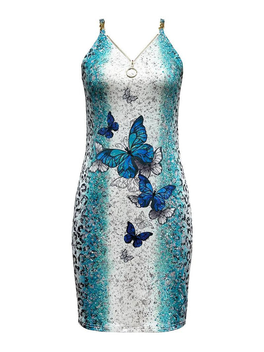– cami-kleid mit schmetterlingsprint und reißverschluss