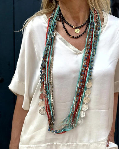 Merche V-Ausschnitt Sommer Set mit einfarbigem Design