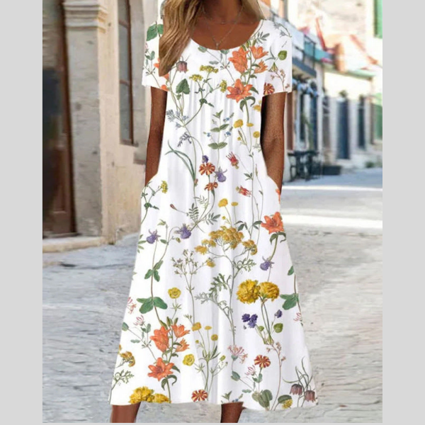 Merche Maxikleid Vintage mit Blumenmuster und O-Ringen