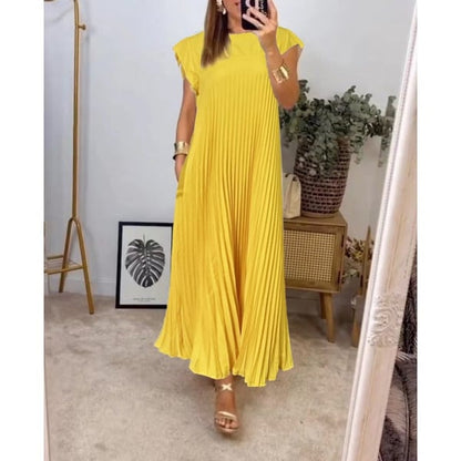 – Einfaches, einfarbiges Damen-Plisseekleid