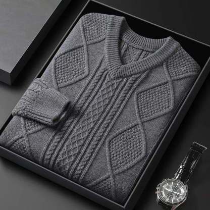 WW | Wollpullover Herren Mit V-ausschnitt Und Aufwendigem Strickmuster