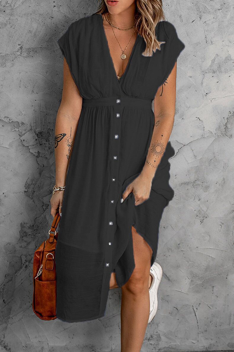 Damen Festes Kleid Tief V Ärmel Kleider