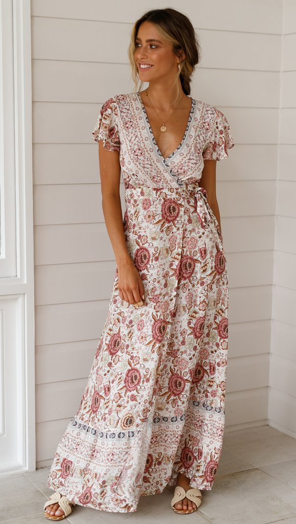 – Bohemian-Blumen-Wickel-Maxikleid