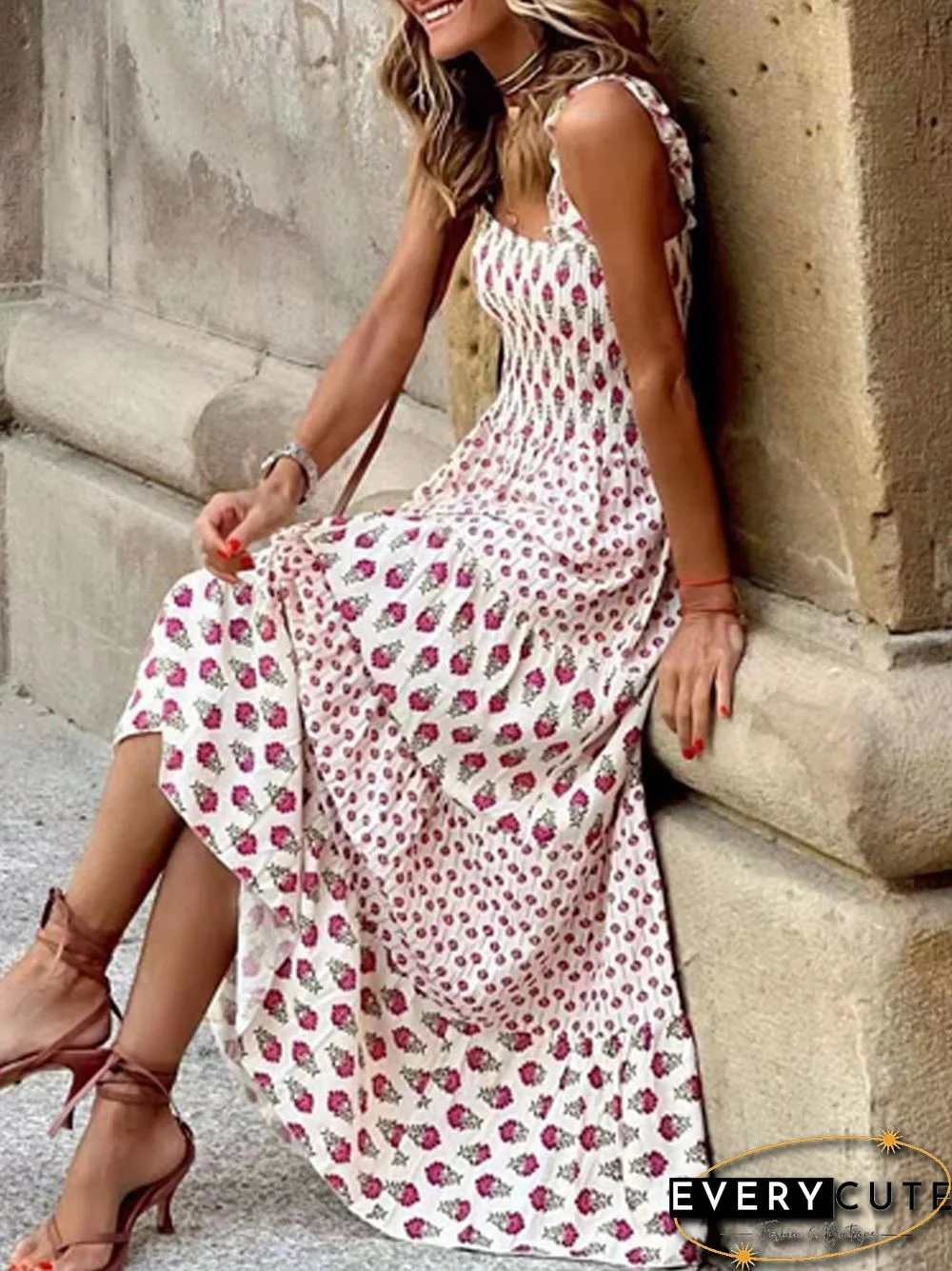 Langes Kleid mit Bohème-Print