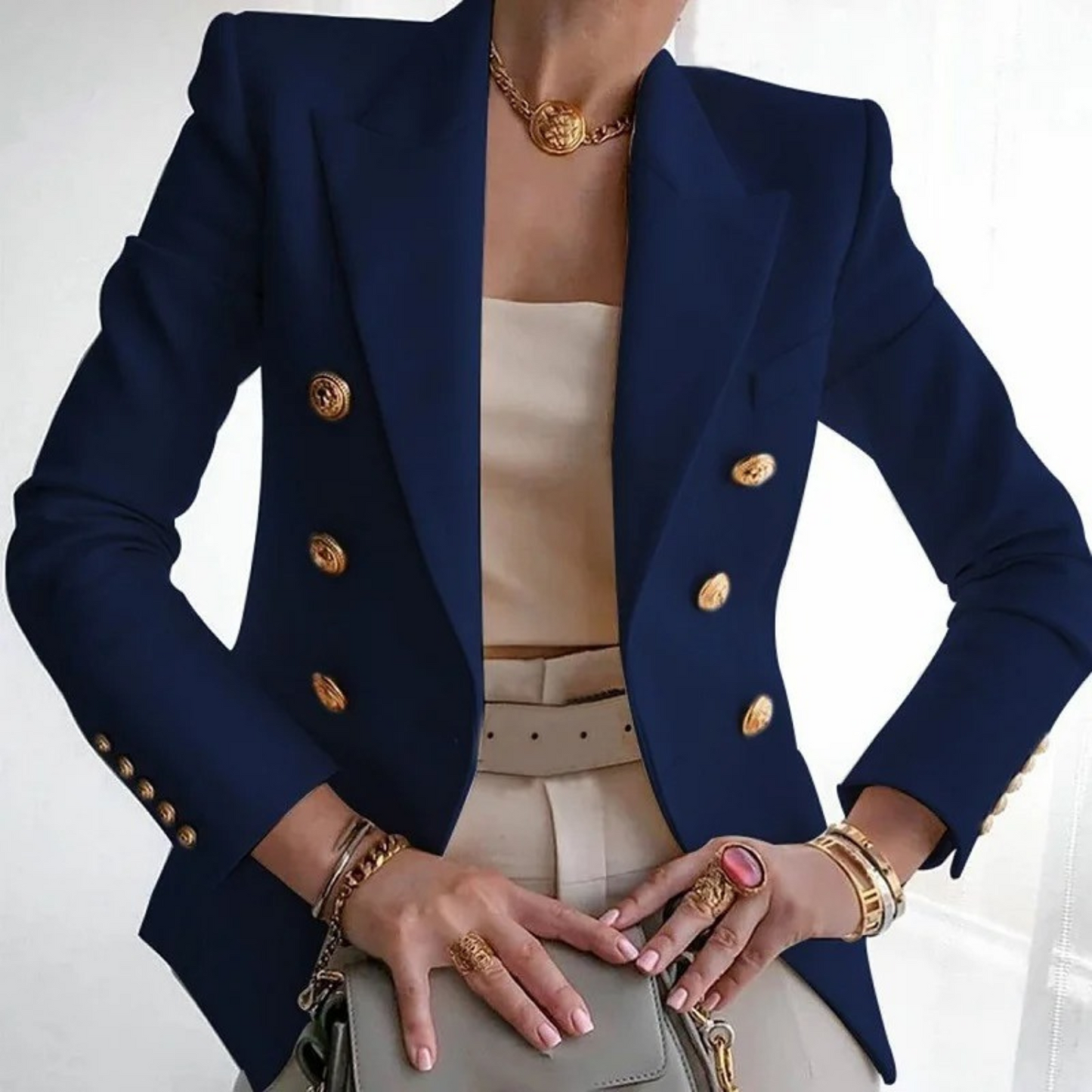WW | Weinlese Mode Damen Blazer Mit Doppelter Reihenknöpfe