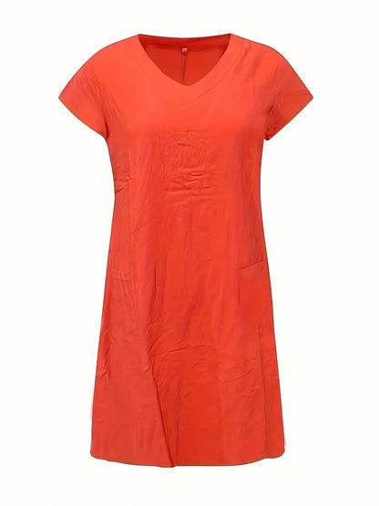 – freizeitkleid mit zwei taschen und kurzen armeln