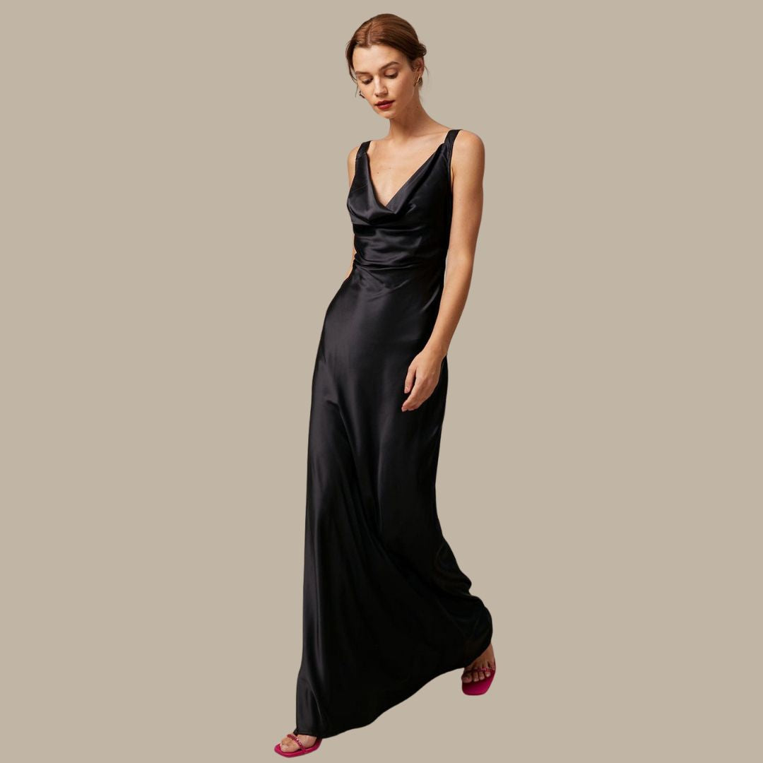 Satin-Maxikleid mit Wasserfallausschnitt