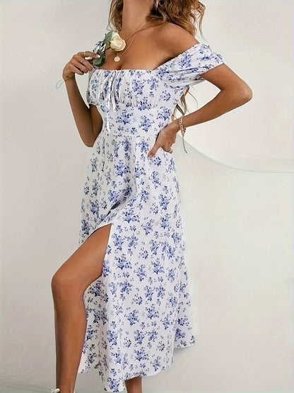 – florales a-linien-kleid mit geteiltem saum für den frühling